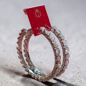 Rhinestone Hoop Earrings, Silver Tone Sparkle Statement Hoops, Glam Y2K Jewelry